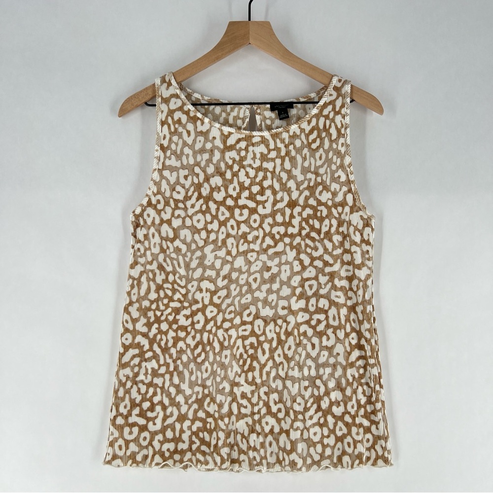 Ann Taylor Factory Leopard Print Micro Pleated Stretchy Sleeveless Top Size S